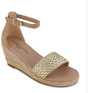 Marc Fisher Woven Gold and Tan Wedges